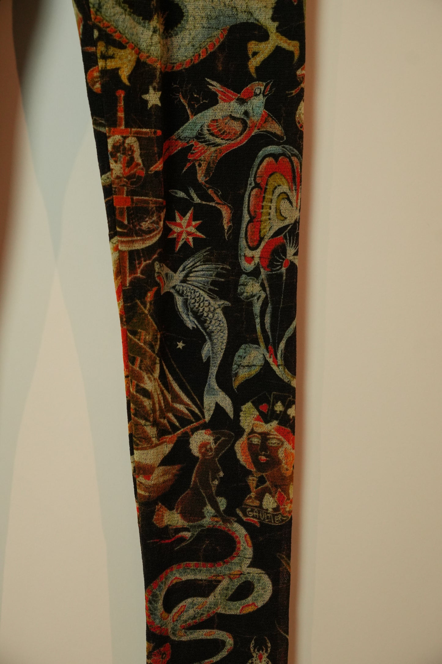 Jean Paul Gaultier Mesh Tattoo Motif Print Legging Capris
