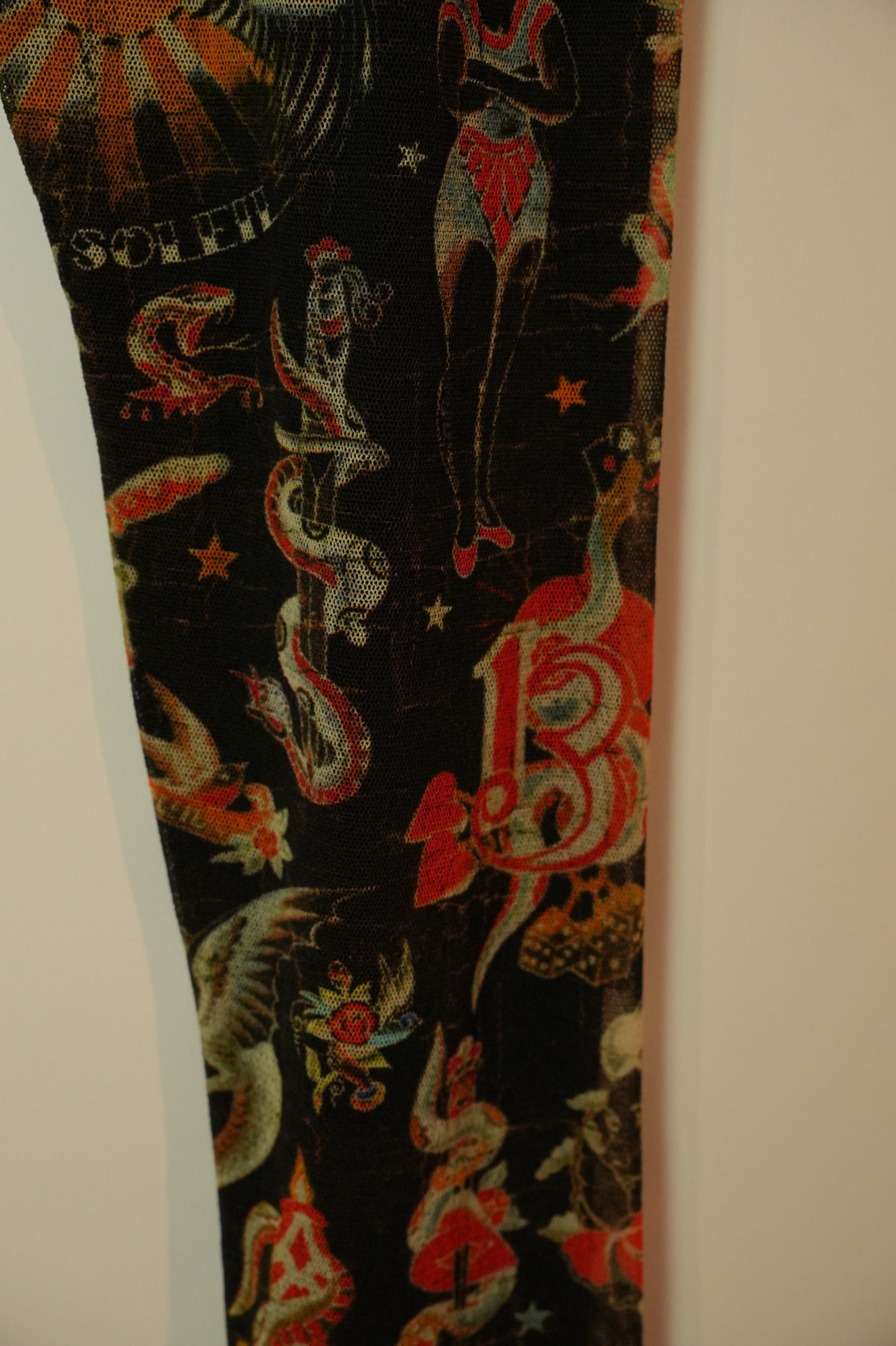 Jean Paul Gaultier Mesh Tattoo Motif Print Legging Capris
