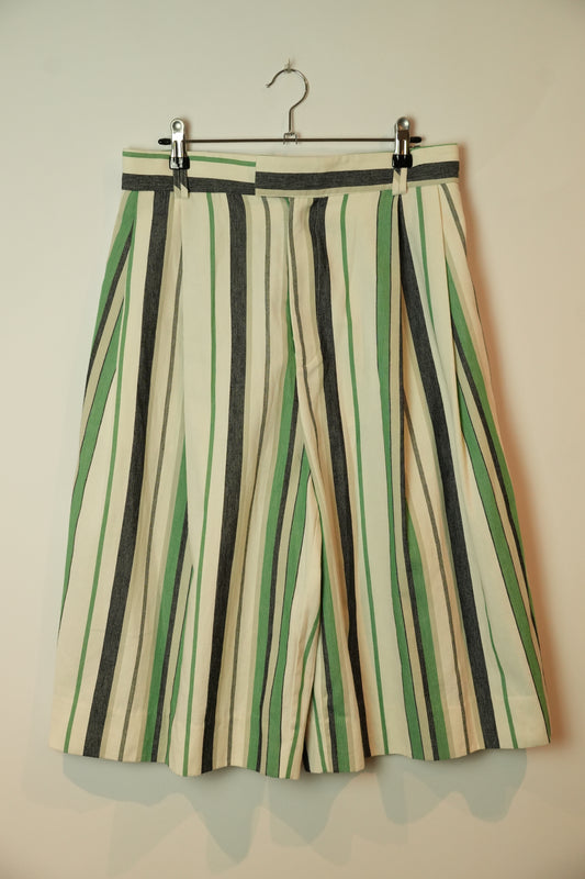 Bassike Green White Navy Stripe Long Bermuda Shorts