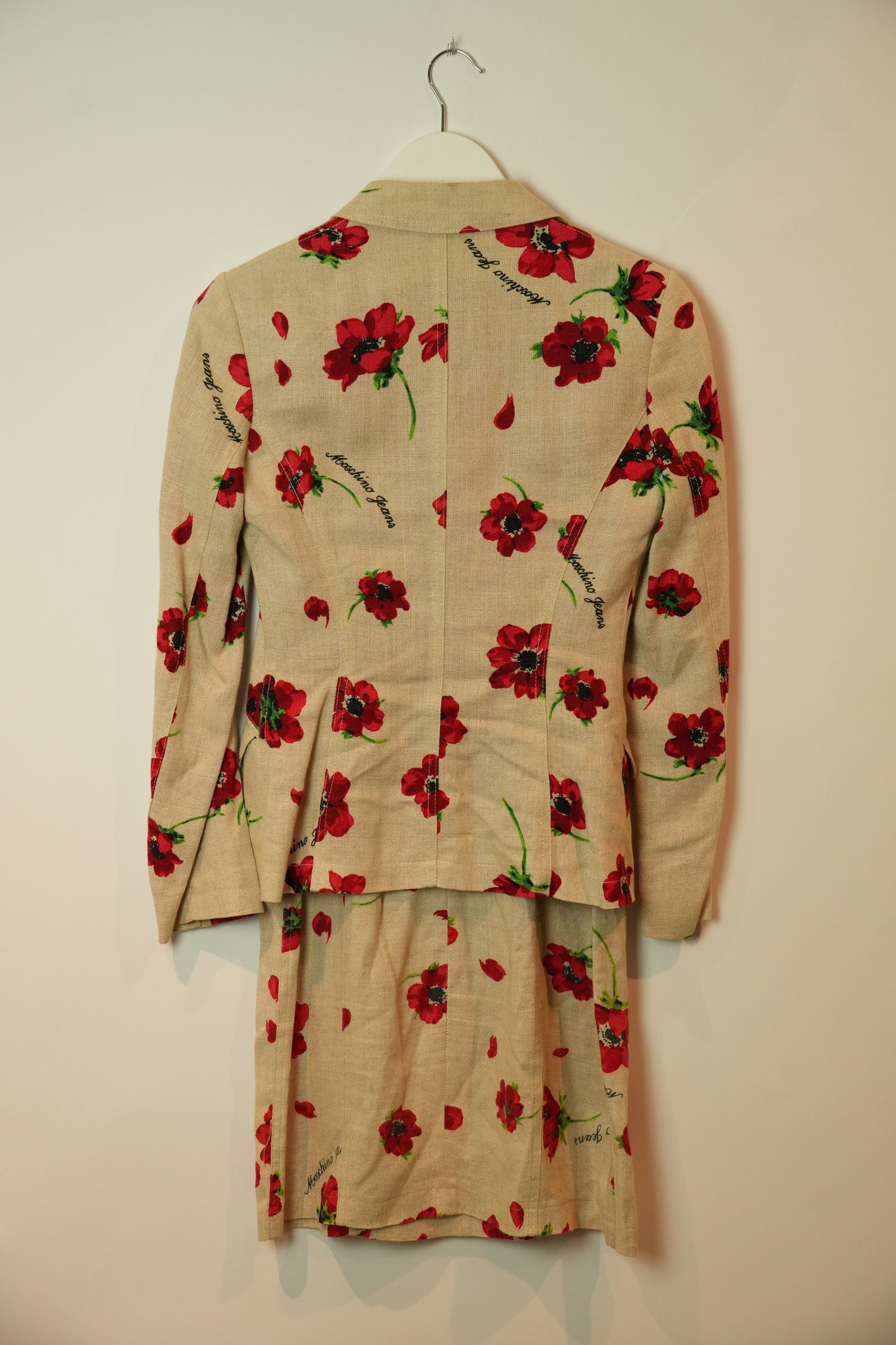 Moschino Linen Blend Poppy Floral Print Dress Blazer Set