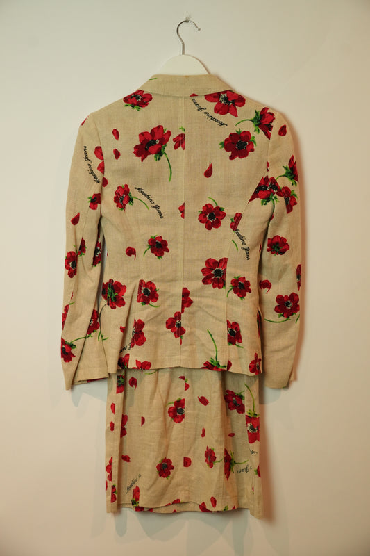 Moschino Linen Blend Poppy Floral Print Dress Blazer Set