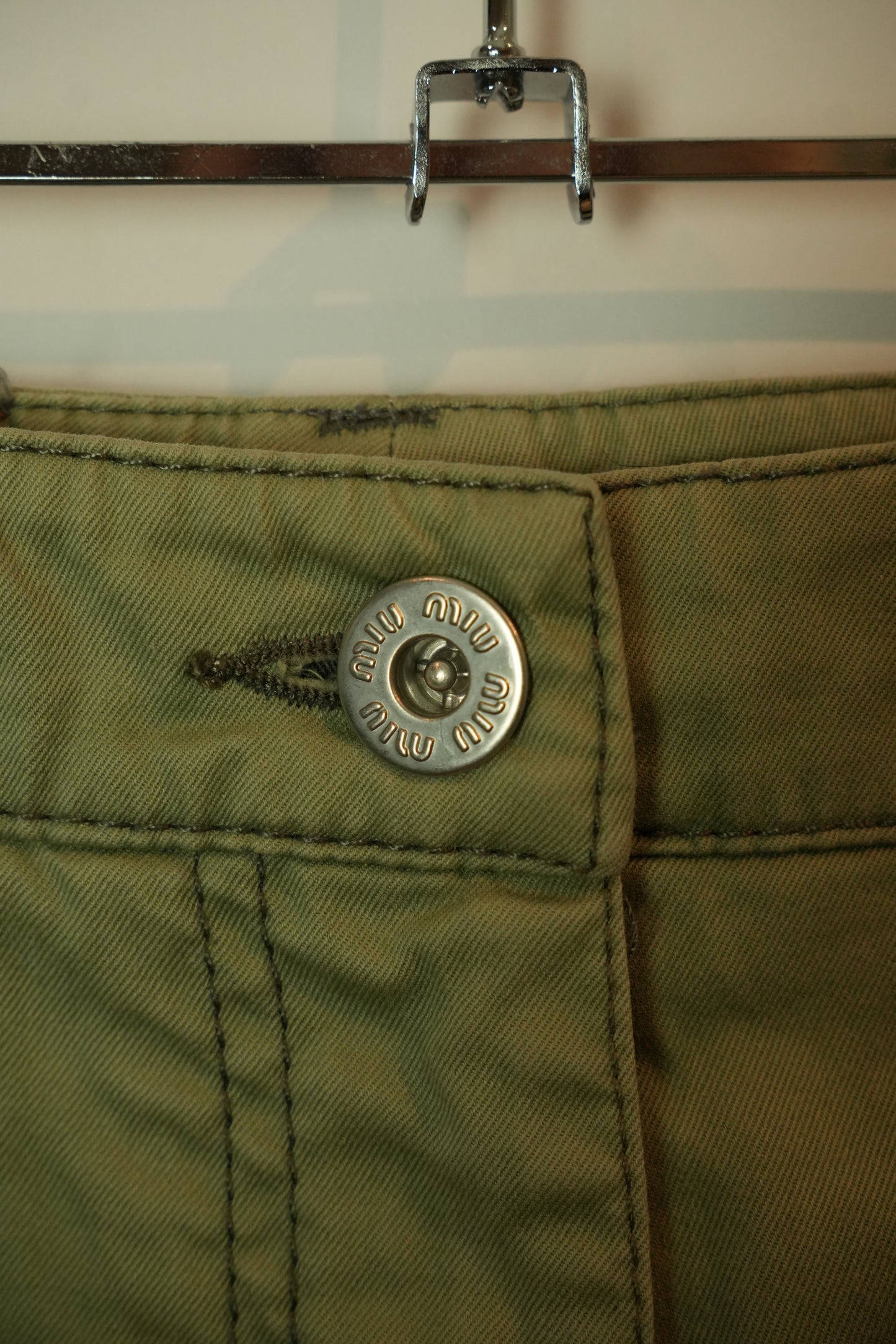 Miu Miu Khaki High waist flare shorts