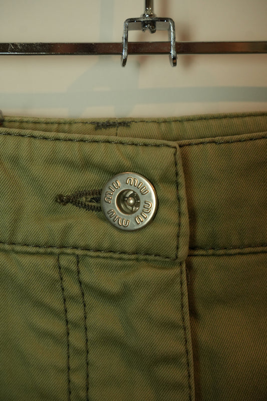 Miu Miu Khaki High waist flare shorts