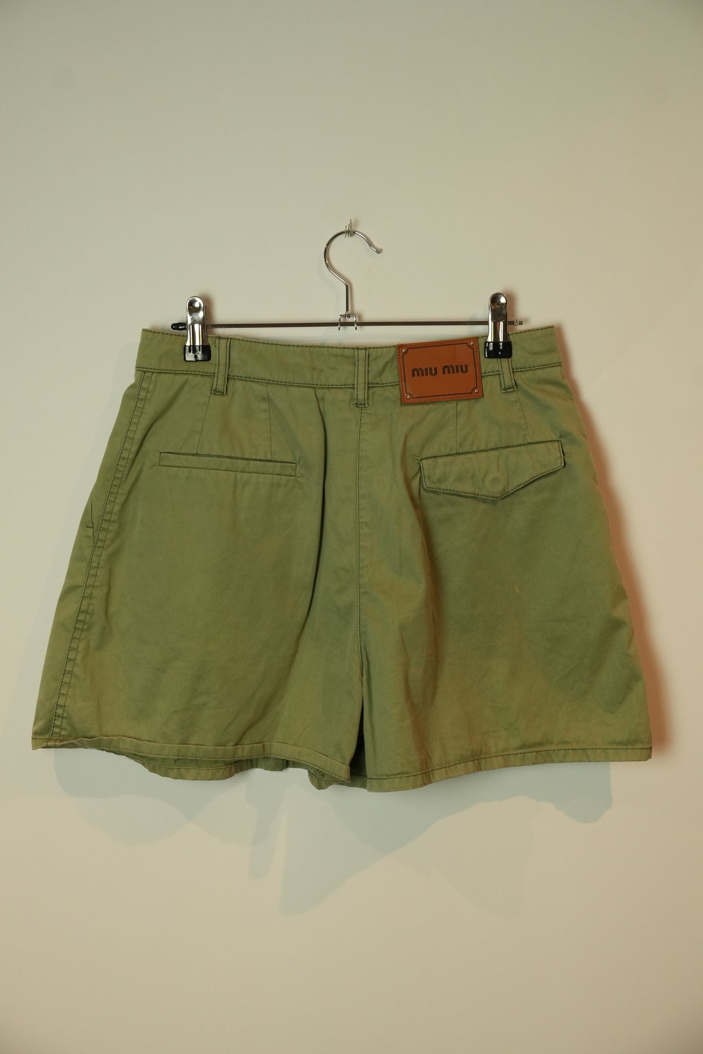 Miu Miu Khaki High waist flare shorts