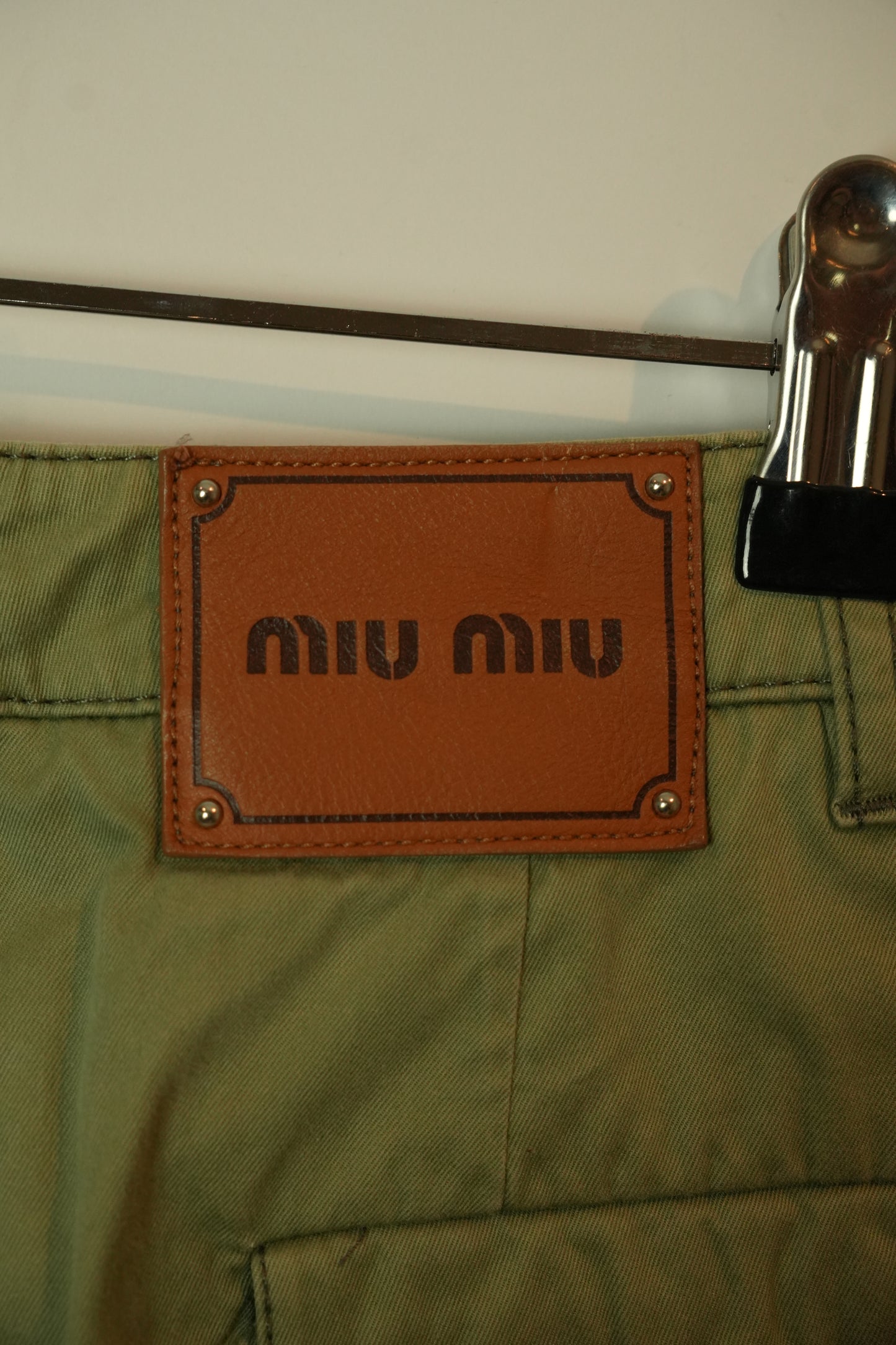 Miu Miu Khaki High waist flare shorts