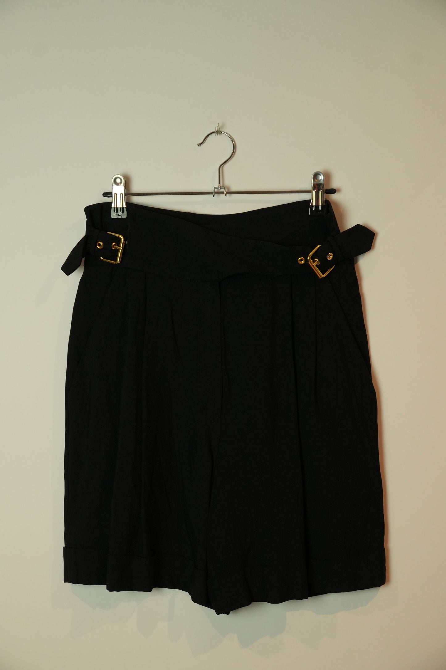 Moschino Gold Buckle Pleated Shorts