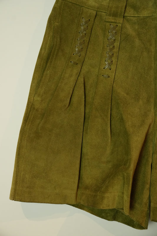 Issey Miyake Sport Khaki Suede Shorts w Leather Braided Pocket Detail