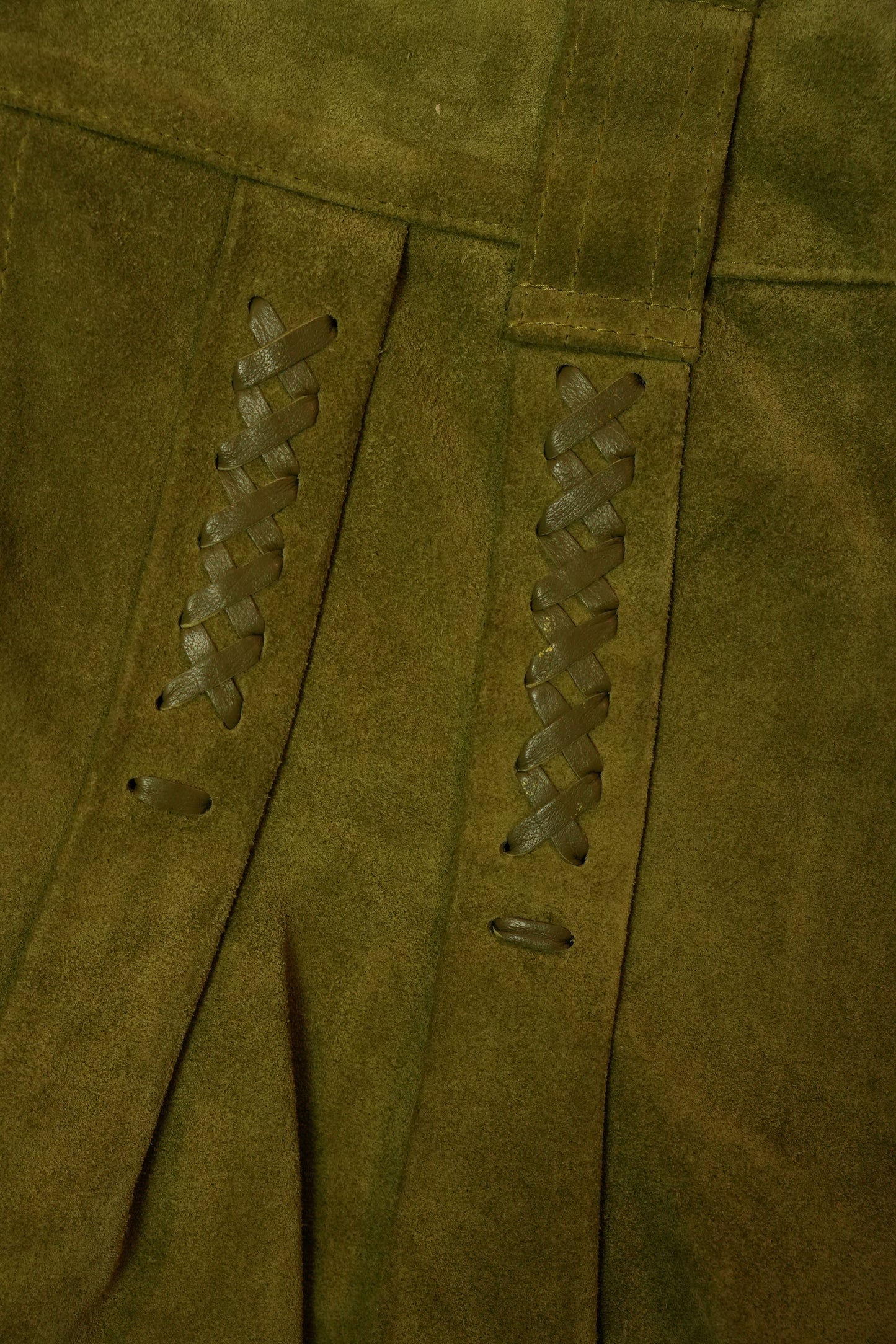 Issey Miyake Sport Khaki Suede Shorts w Leather Braided Pocket Detail