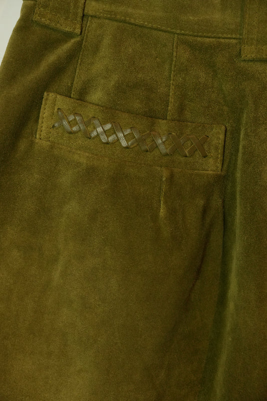 Issey Miyake Sport Khaki Suede Shorts w Leather Braided Pocket Detail