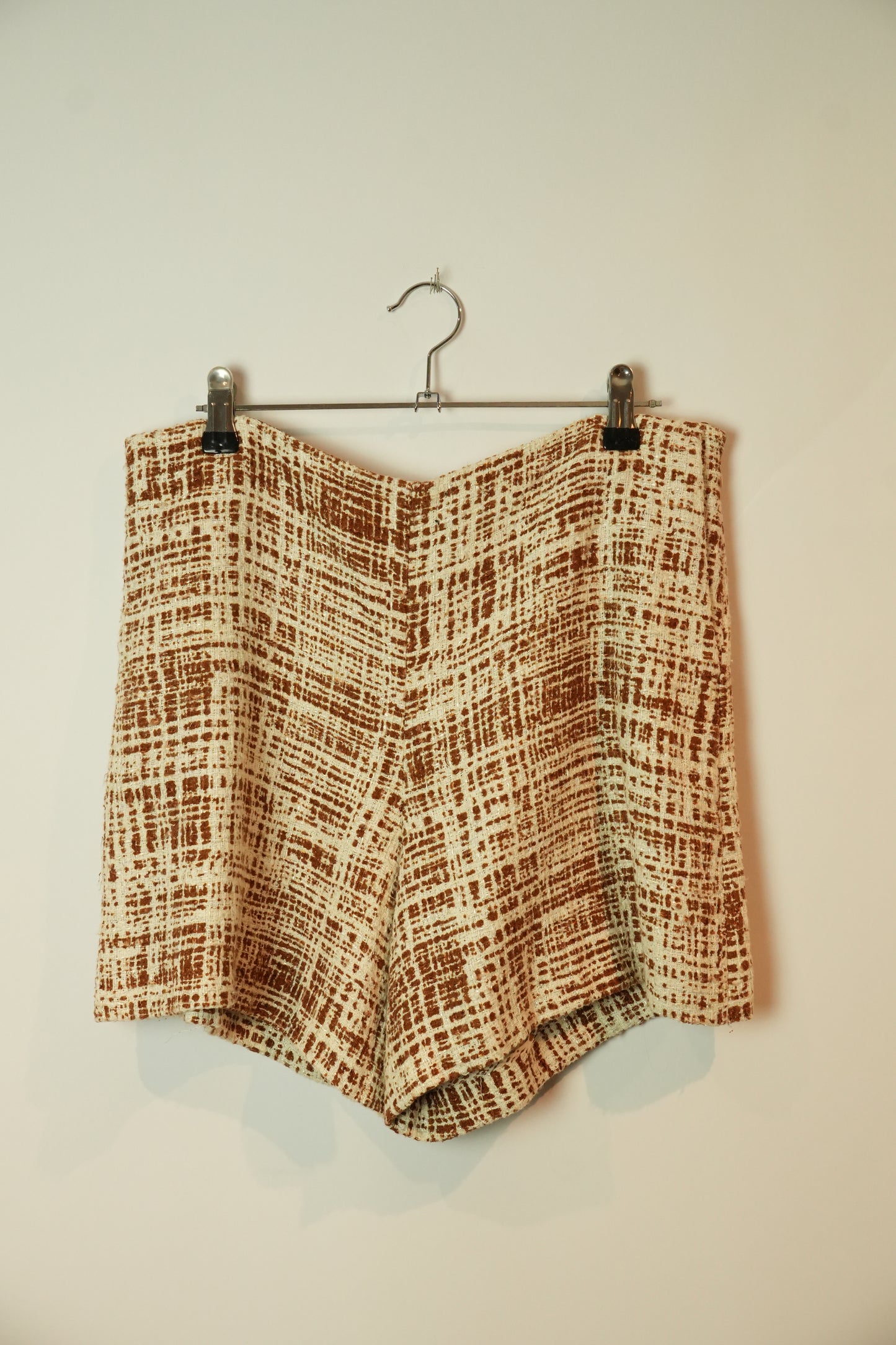 Prada Tweed Checkered Square Brown White Shorts SS 1996