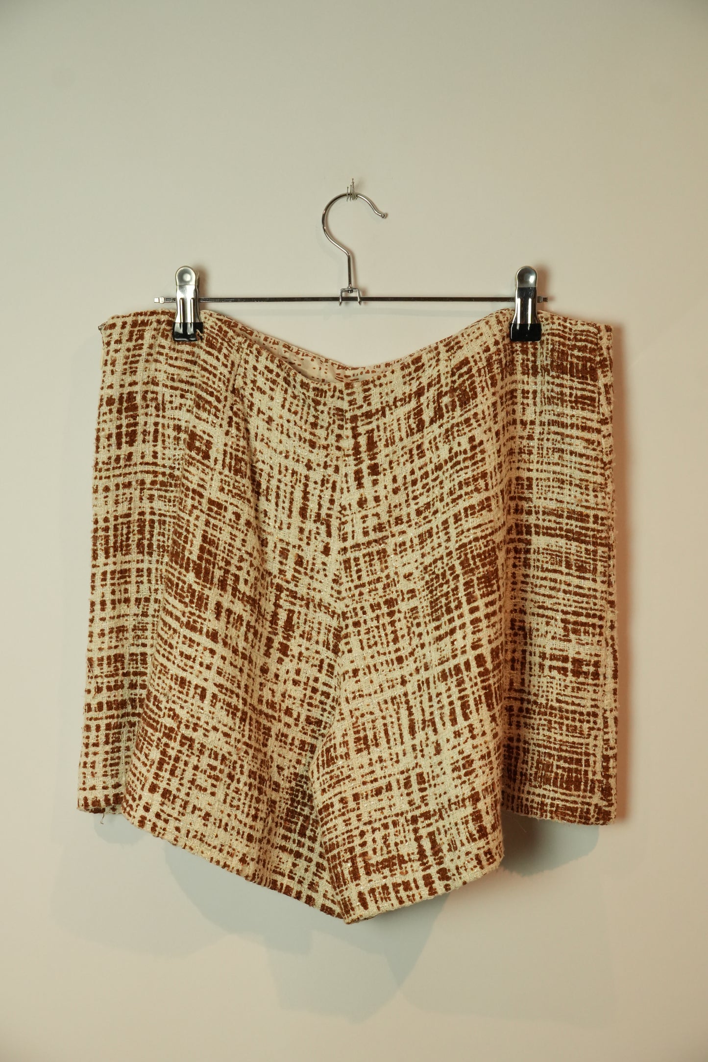 Prada Tweed Checkered Square Brown White Shorts SS 1996
