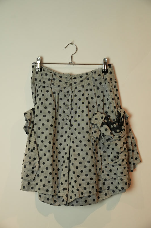 Alexander Mcqueen Grey Black Polkda Dot Shorts w Ruffle Pockets & Skirt