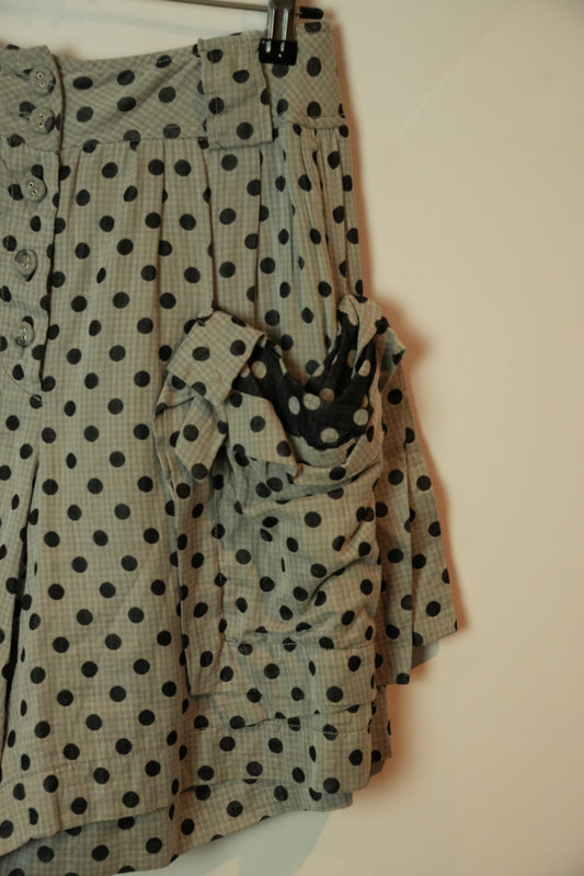 Alexander Mcqueen Grey Black Polkda Dot Shorts w Ruffle Pockets & Skirt