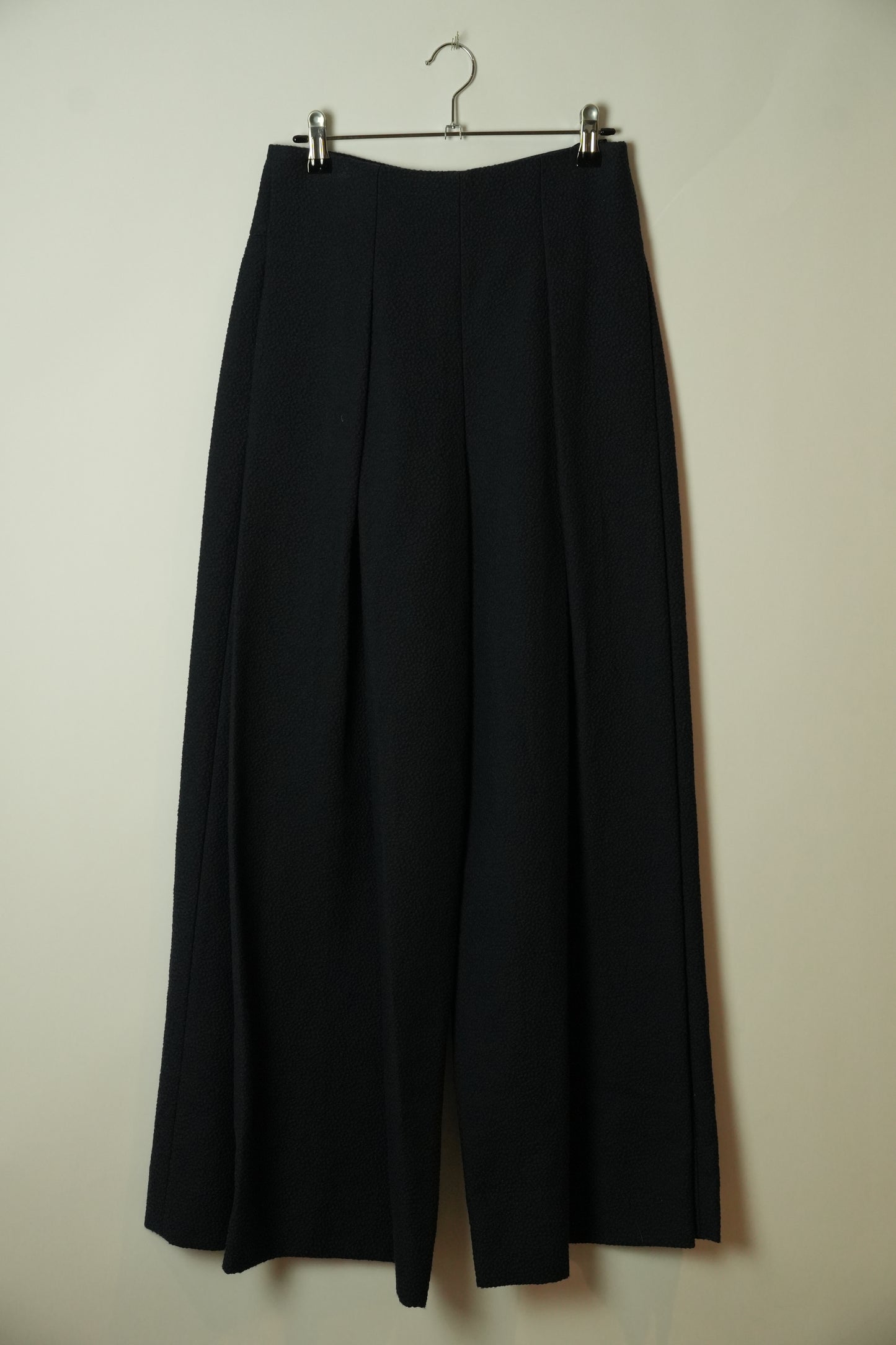 Emporio Armani Navy Black Pebbled Wide Leg Trouser Pants