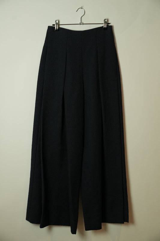 Emporio Armani Navy Black Pebbled Wide Leg Trouser Pants
