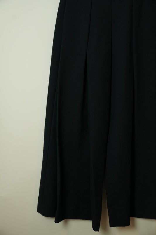 Emporio Armani Navy Black Pebbled Wide Leg Trouser Pants