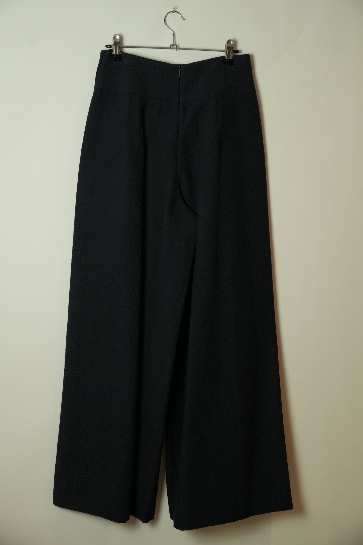 Emporio Armani Navy Black Pebbled Wide Leg Trouser Pants