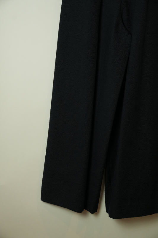 Emporio Armani Navy Black Pebbled Wide Leg Trouser Pants