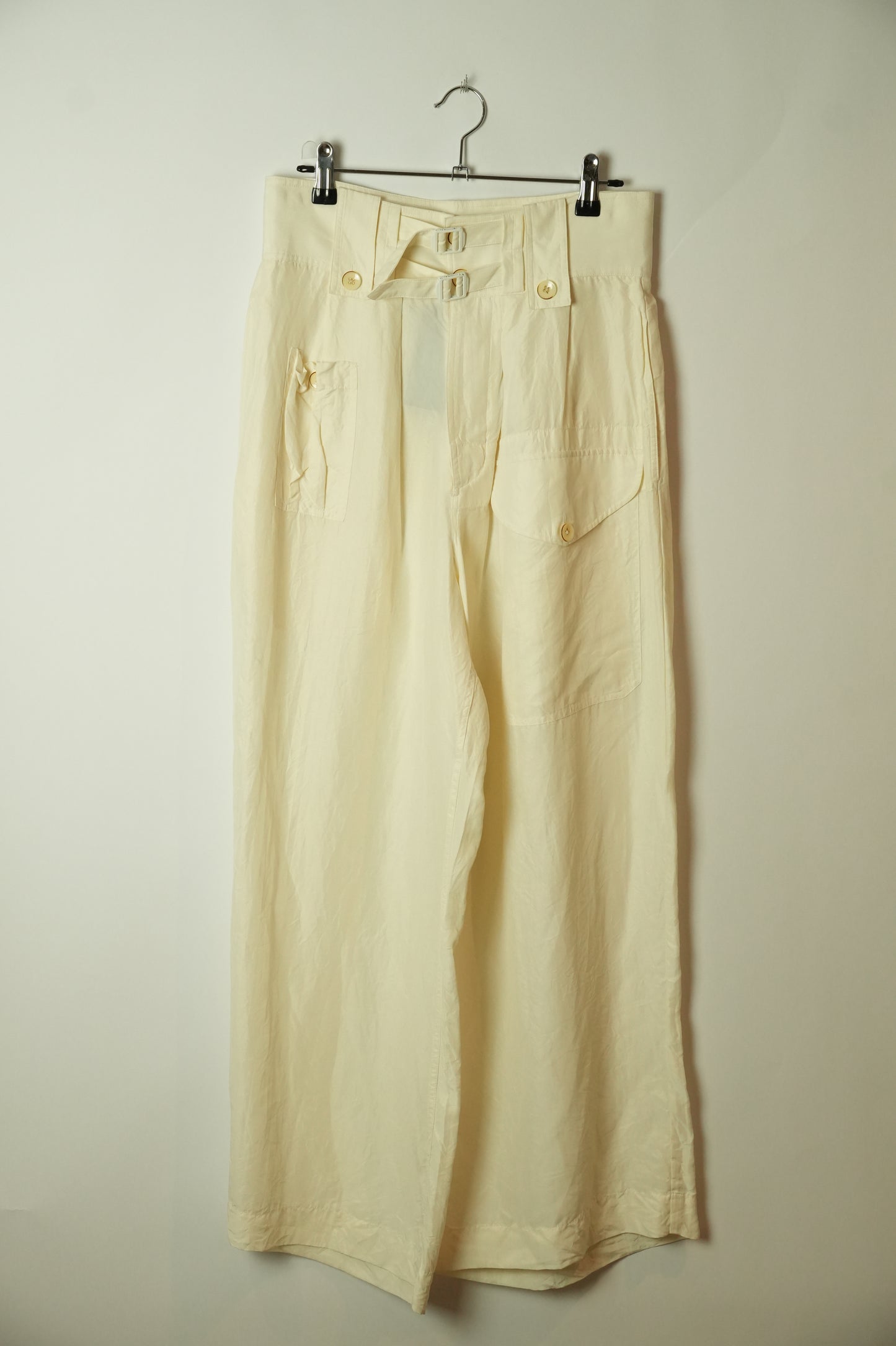 Joseph Silk White Belted Wide Leg  Pants