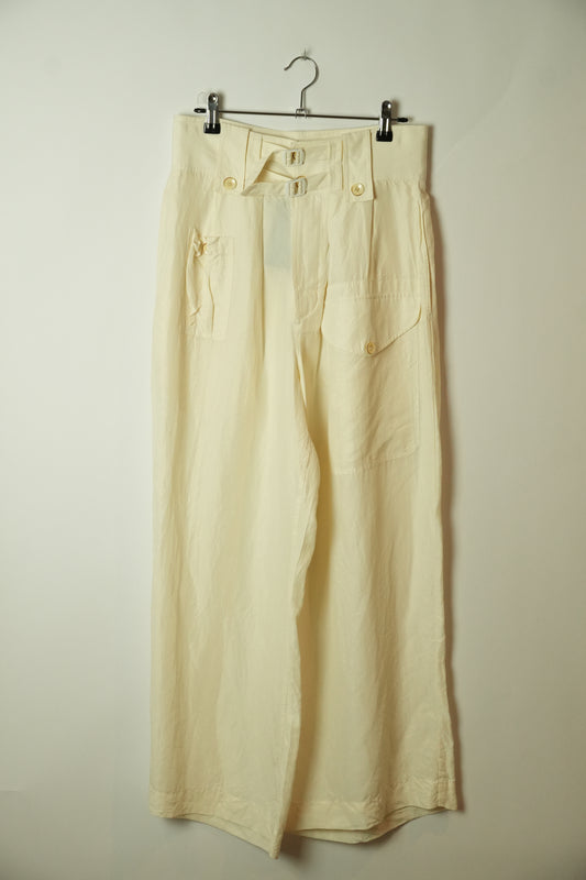 Joseph Silk White Belted Wide Leg  Pants