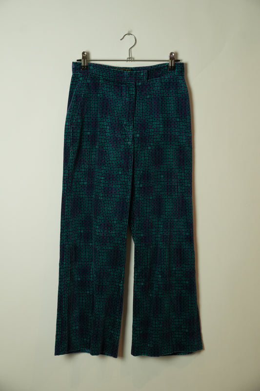 Fendi Velvet Checkered Logo Wide Leg Pants