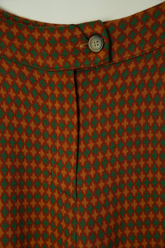 Vintage Checkered Orange Green Tile Flare High Waist Pants