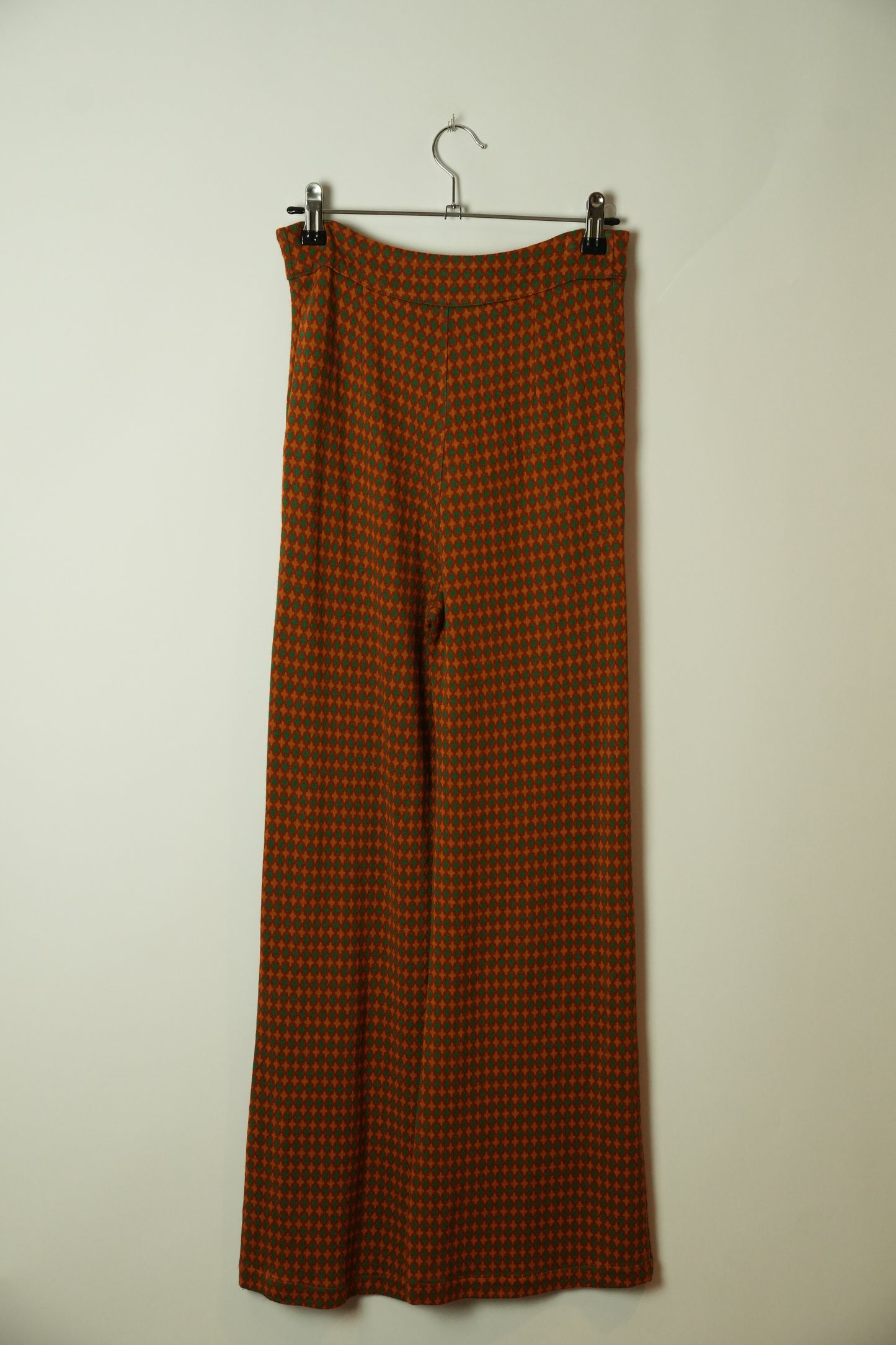 Vintage Checkered Orange Green Tile Flare High Waist Pants
