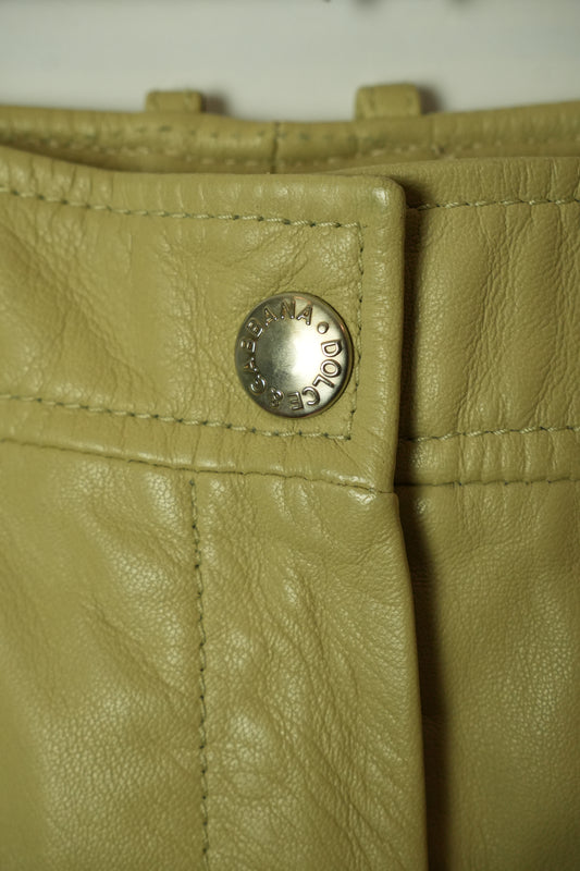 Dolce & Gabbana Leather Beige Flare Pants w Studded Side Panel BNWT