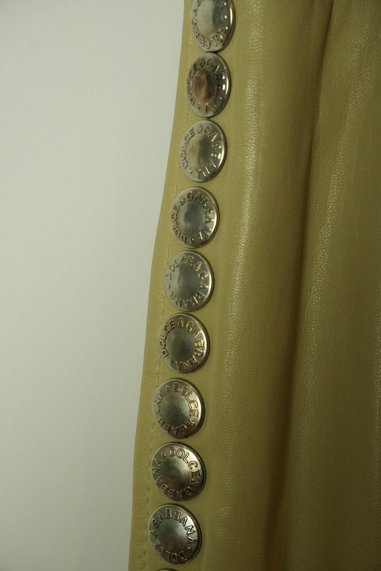 Dolce & Gabbana Leather Beige Flare Pants w Studded Side Panel BNWT