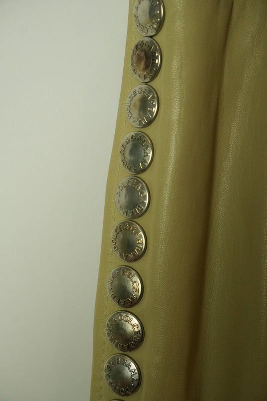 Dolce & Gabbana Leather Beige Flare Pants w Studded Side Panel BNWT