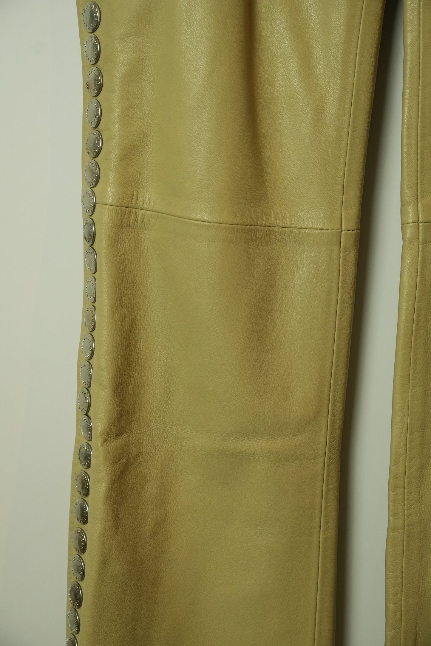 Dolce & Gabbana Leather Beige Flare Pants w Studded Side Panel BNWT