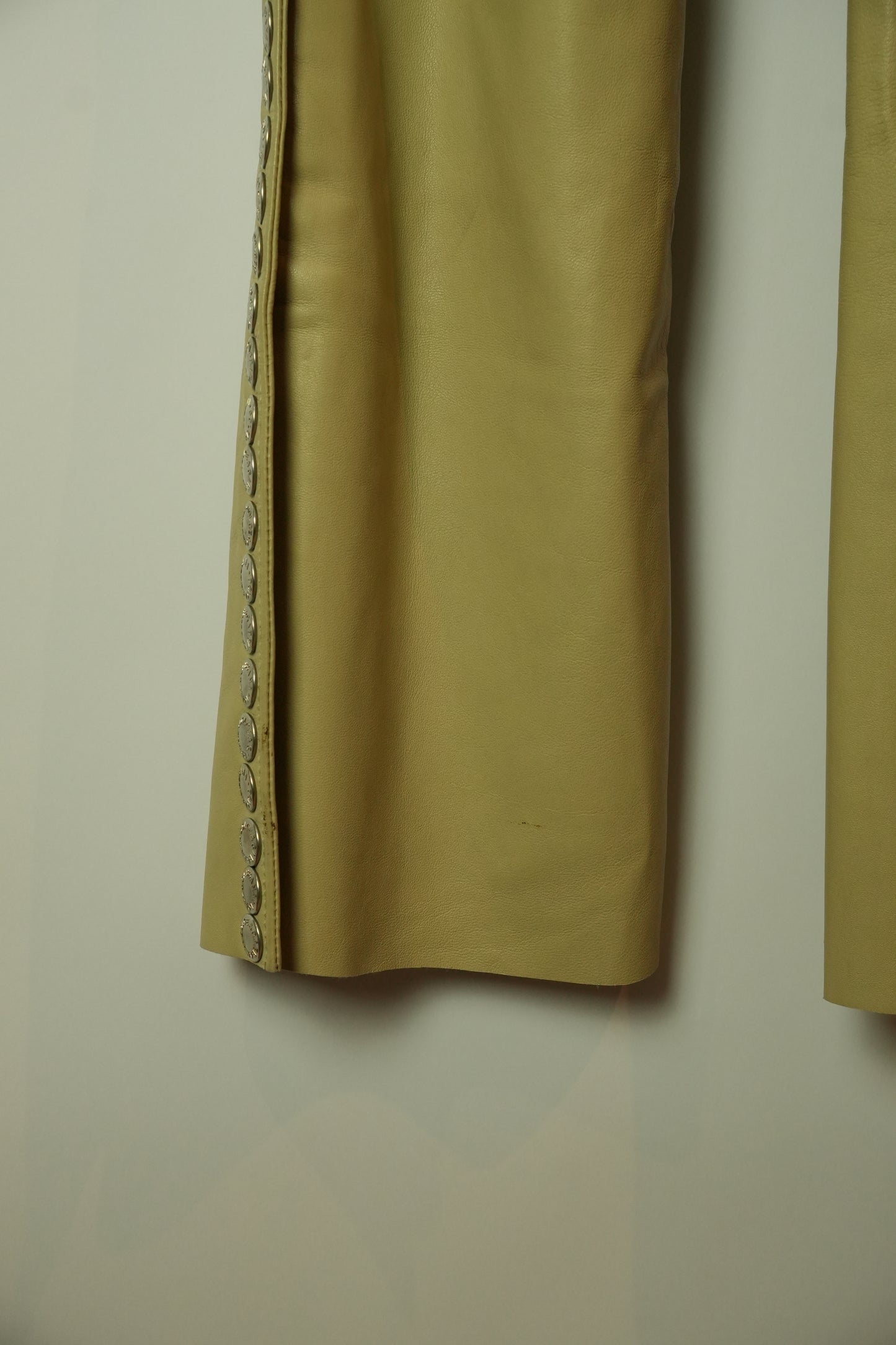 Dolce & Gabbana Leather Beige Flare Pants w Studded Side Panel BNWT