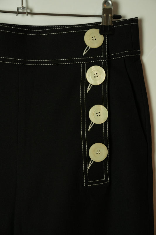 See By Chloe Contrast Stitch Side Button Down Black Capris