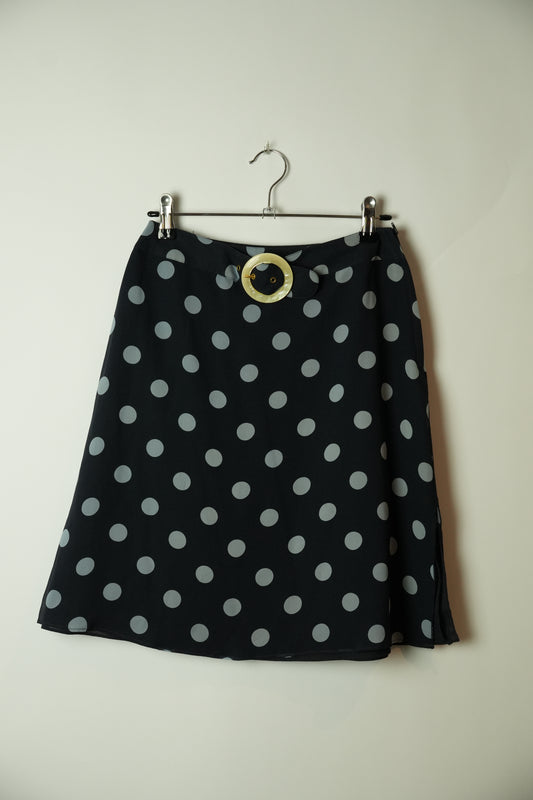 Valentino 100% Silk Polka Dot A Line Skirt w Belt
