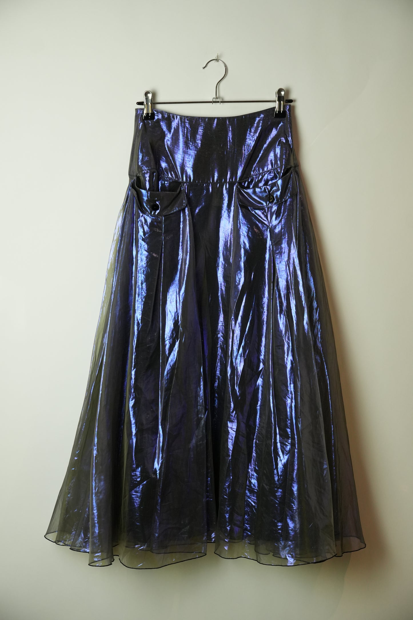 Emporio Armani Metallic Irridescent Organza A Line Pocket Maxi Skirt