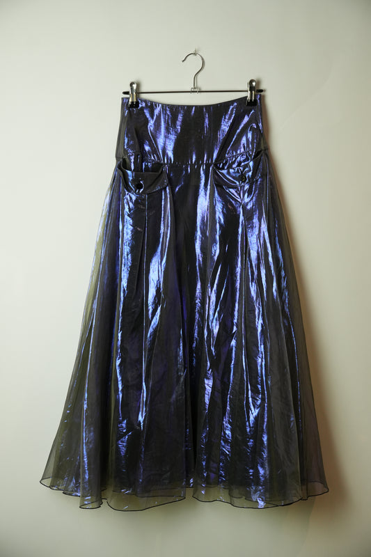 Emporio Armani Metallic Irridescent Organza A Line Pocket Maxi Skirt