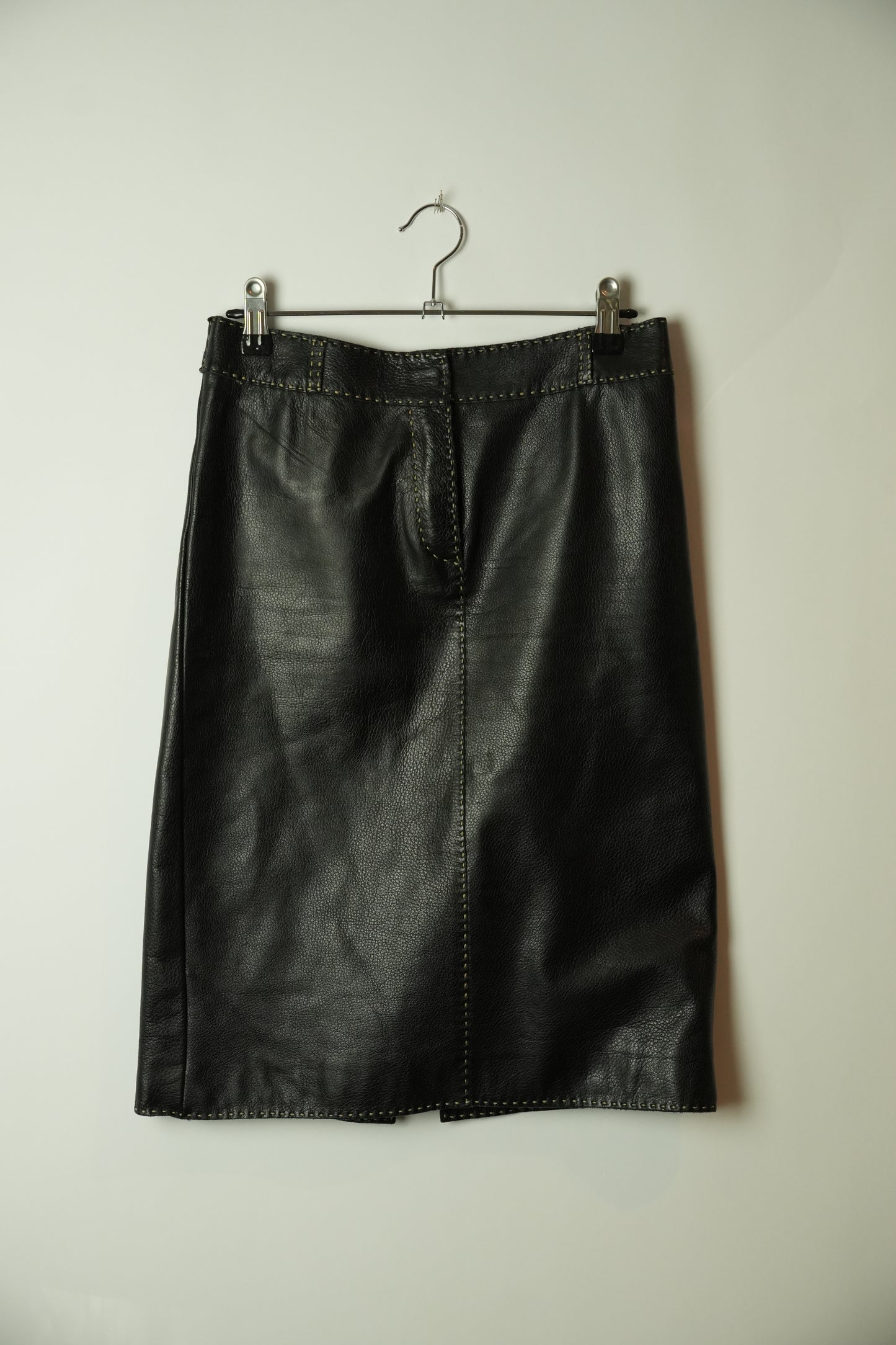 Fendi Contrast Stitch A Line Midi Leather Skirt