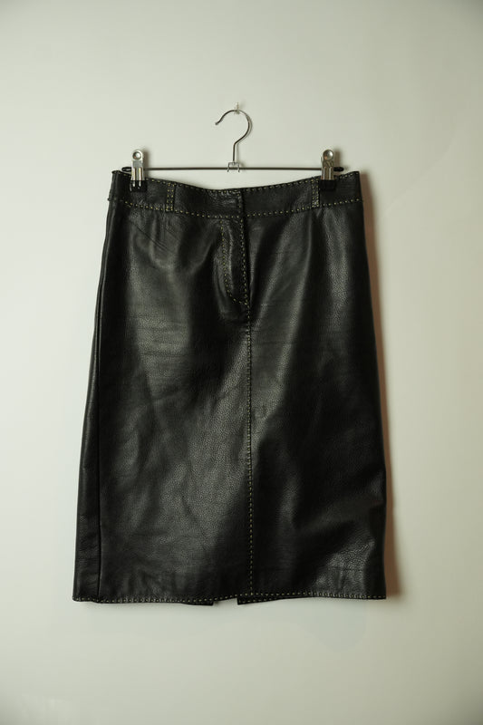Fendi Contrast Stitch A Line Midi Leather Skirt