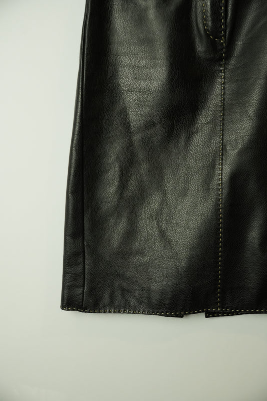 Fendi Contrast Stitch A Line Midi Leather Skirt