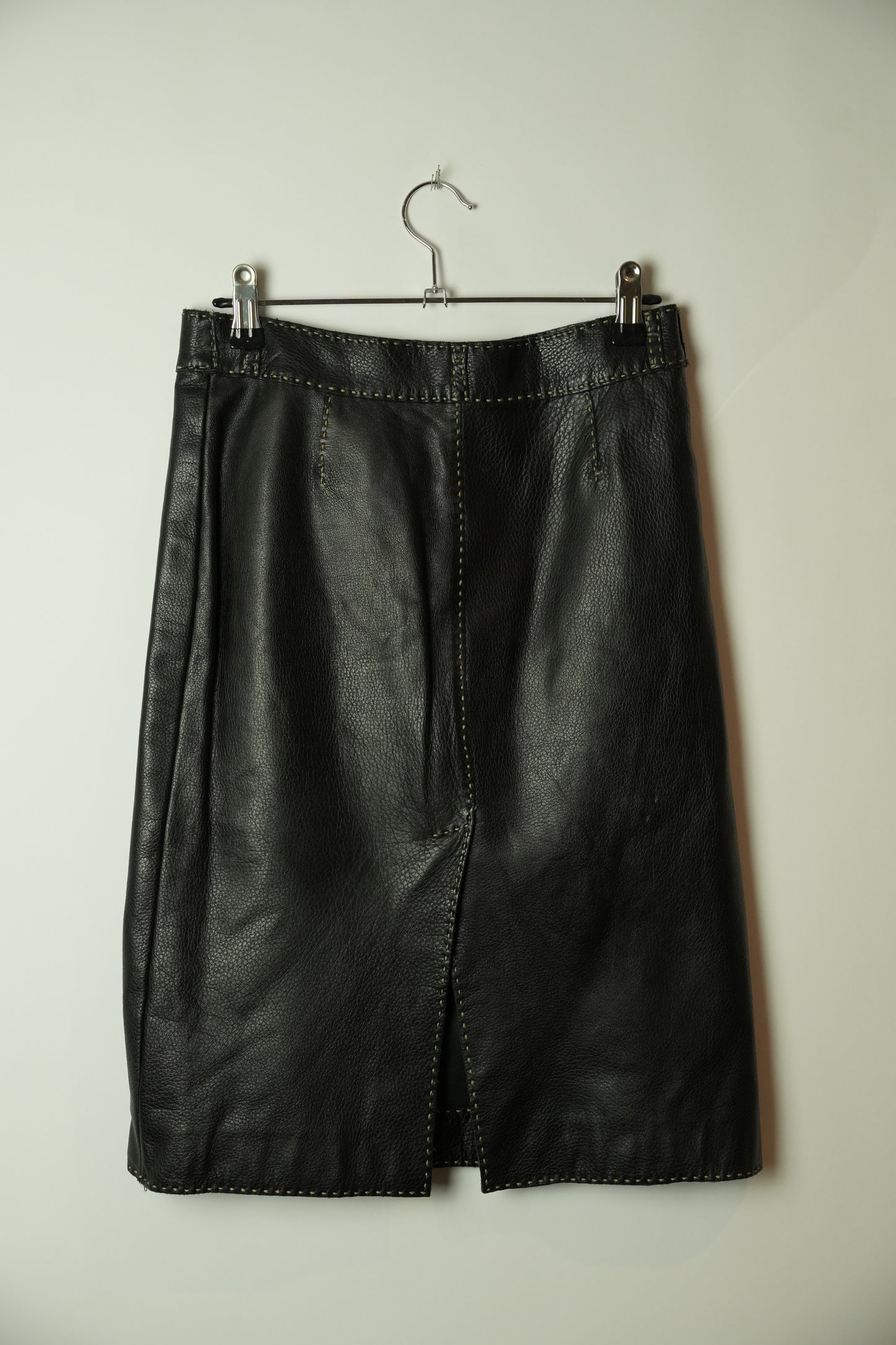 Fendi Contrast Stitch A Line Midi Leather Skirt