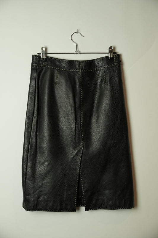 Fendi Contrast Stitch A Line Midi Leather Skirt