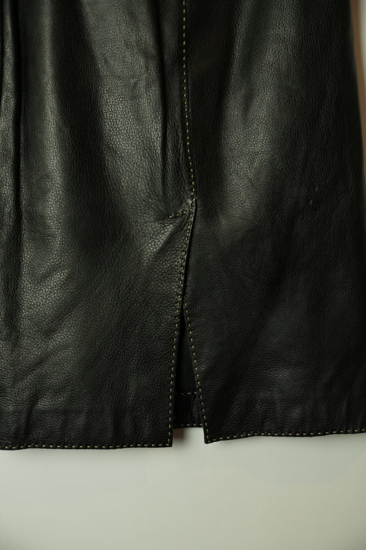 Fendi Contrast Stitch A Line Midi Leather Skirt