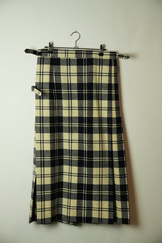 Comme Des Garcons Pleated Midi Wrap Wool Skirt w Buckles AD1998