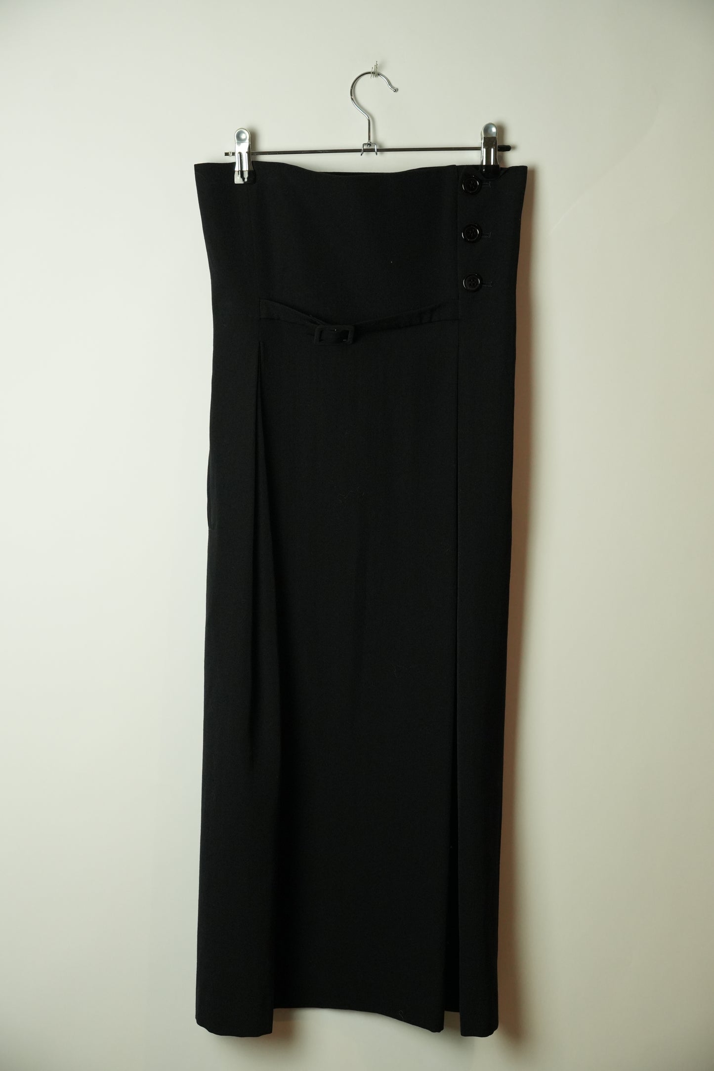 Yohji Yamamoto High Waisted Hook & Eye Button Pencil Wool Skirt Dress