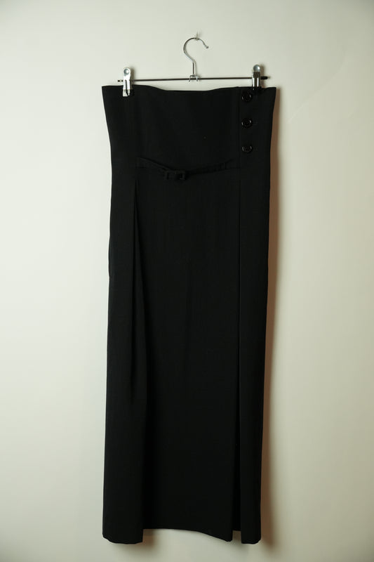 Yohji Yamamoto High Waisted Hook & Eye Button Pencil Wool Skirt Dress