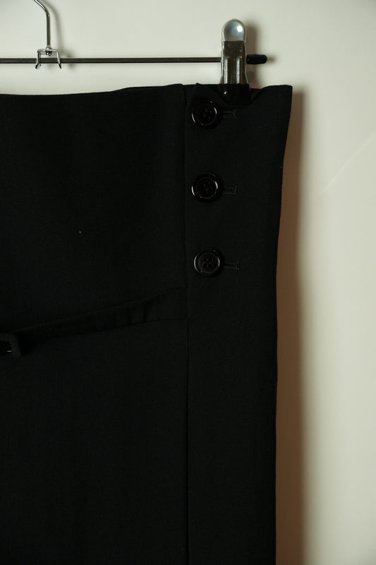 Yohji Yamamoto High Waisted Hook & Eye Button Pencil Wool Skirt Dress