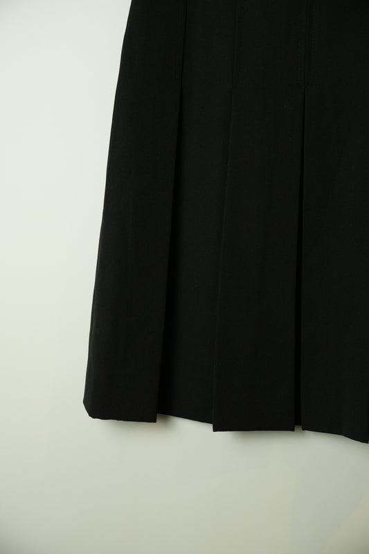 Celine Black Wool Pleated Gold Chain Midi Skirt