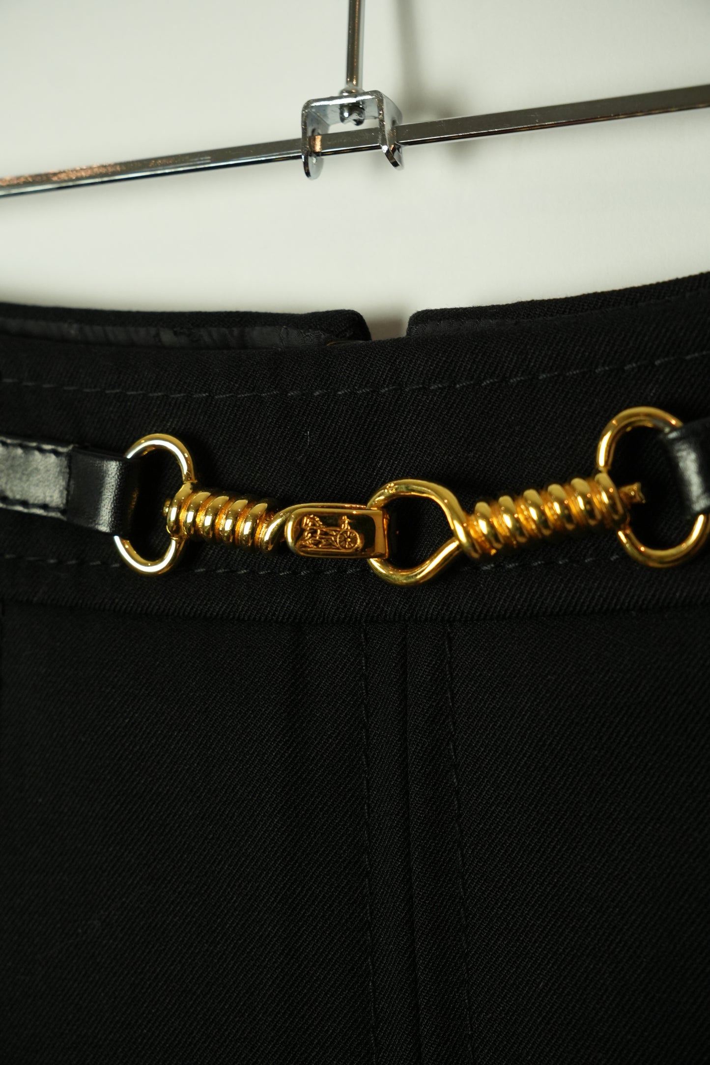 Celine Black Wool Pleated Gold Chain Midi Skirt