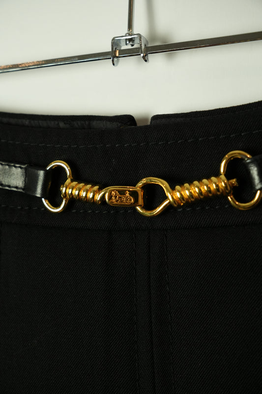 Celine Black Wool Pleated Gold Chain Midi Skirt