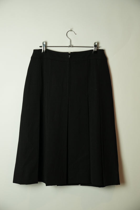 Celine Black Wool Pleated Gold Chain Midi Skirt